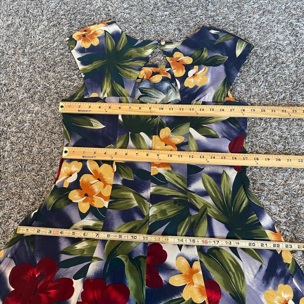 Vintage Dress Size 14 Blue Tropical Floral Hawaii Beach Open Back Beaded 90s - Picture 13 of 15